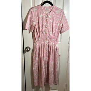 VTG‎ 60s 70s Shelton Stroller Pink Floral Button Up Shift Dress Size 14